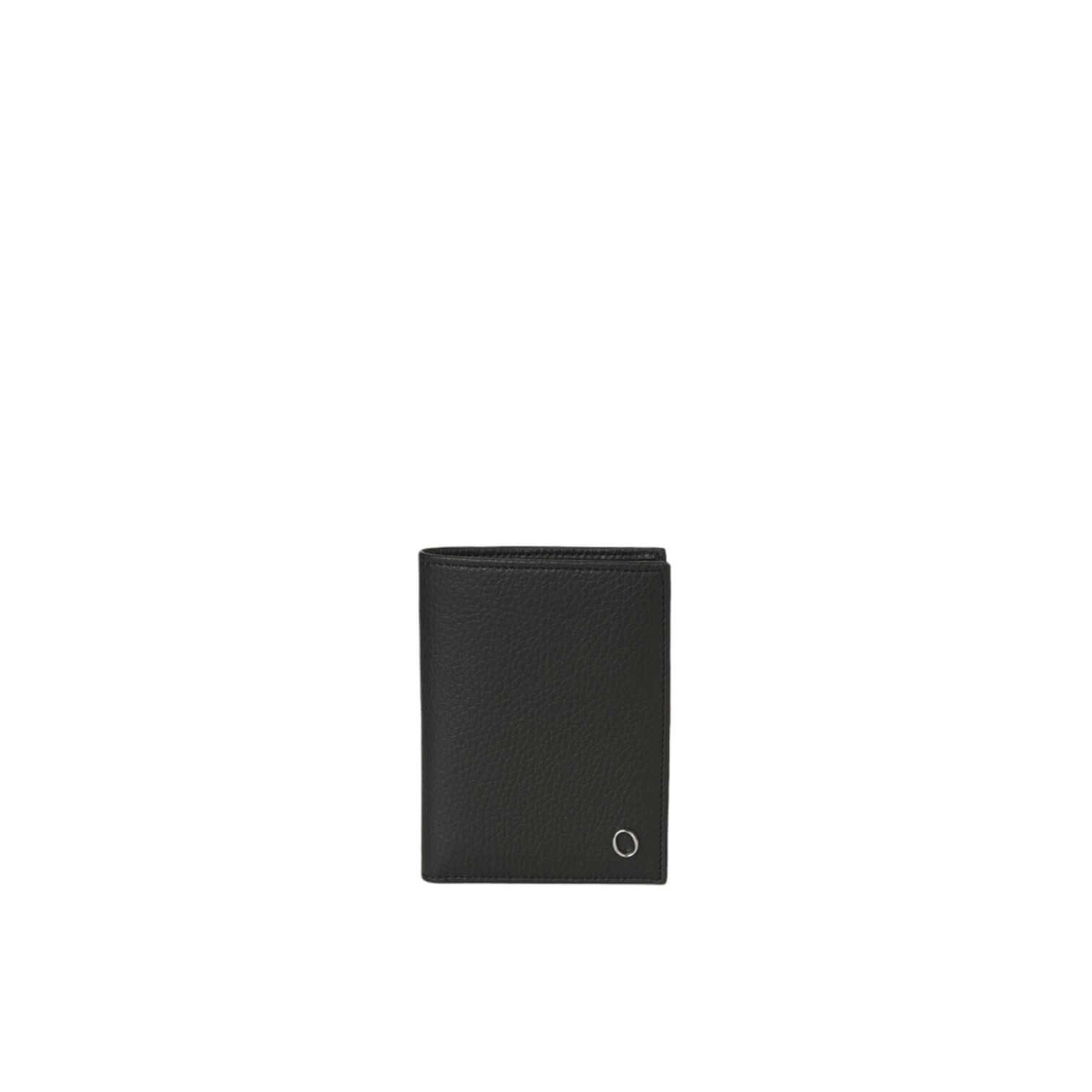 Portafoglio Verticale Micron in pelle, elegante e organizzato, misura 9x12 cm, colore nero.