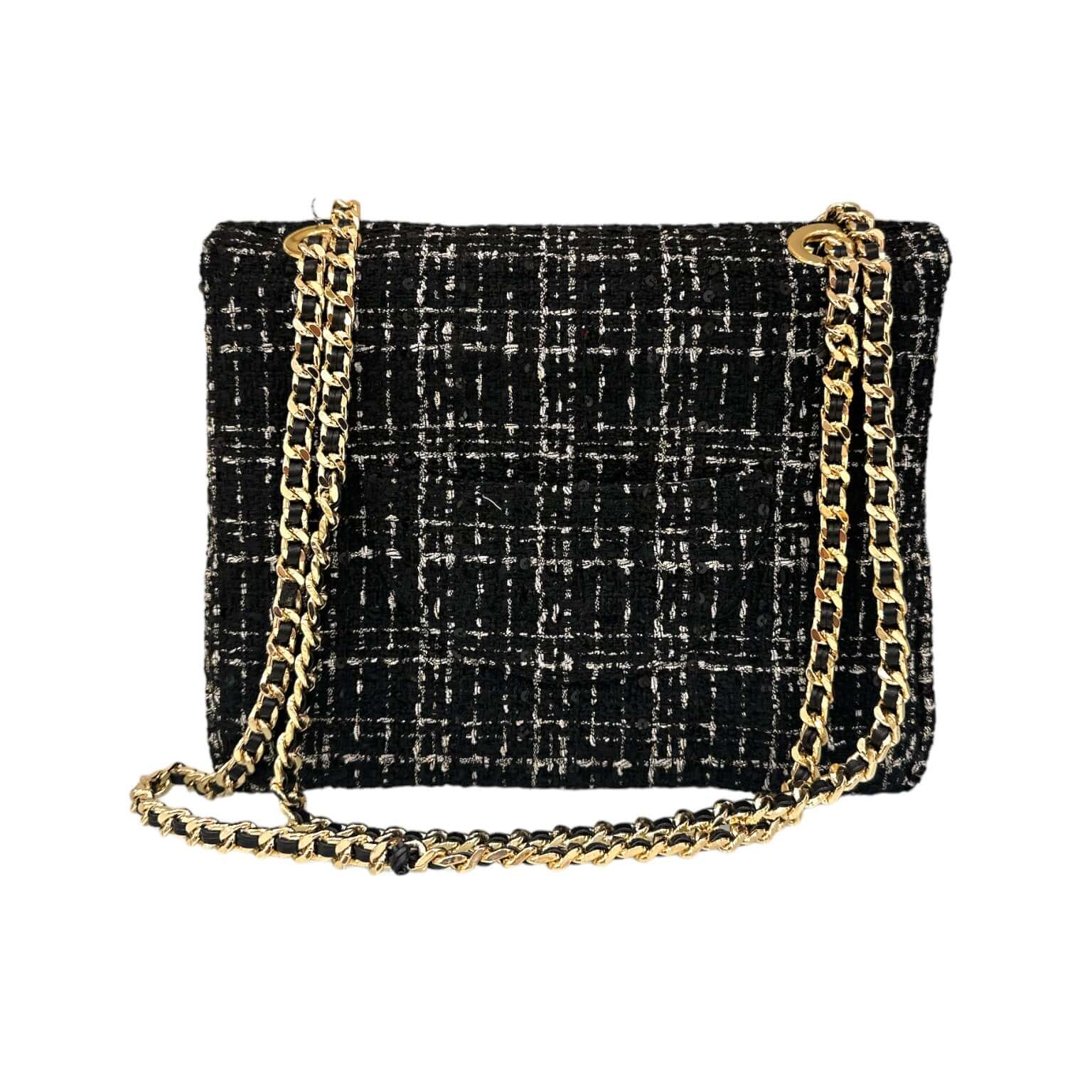 Borsa Lotus, borsa fatta a mano in tessuto riciclato con catena dorata, stile elegante e sostenibile.