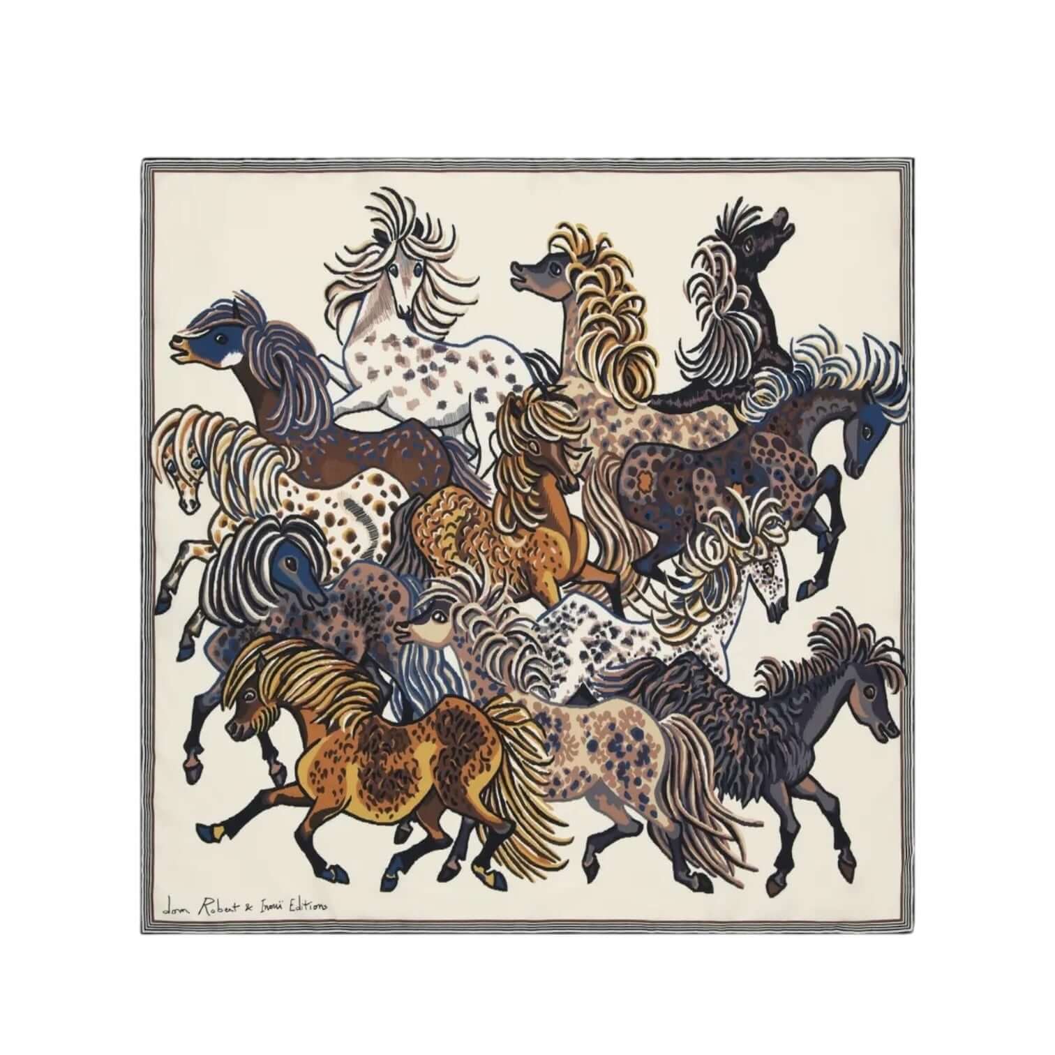 Foulard Quadrato Western Bianco con design vivace di cavalli in colori vari, dimensioni 70x70 cm, ideale per ogni look.