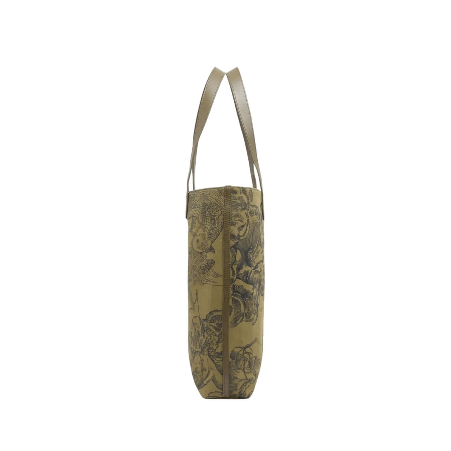 Borsa a spalla Astrologie Kaki in tessuto con manici in pelle, design elegante e pratico per uso quotidiano.