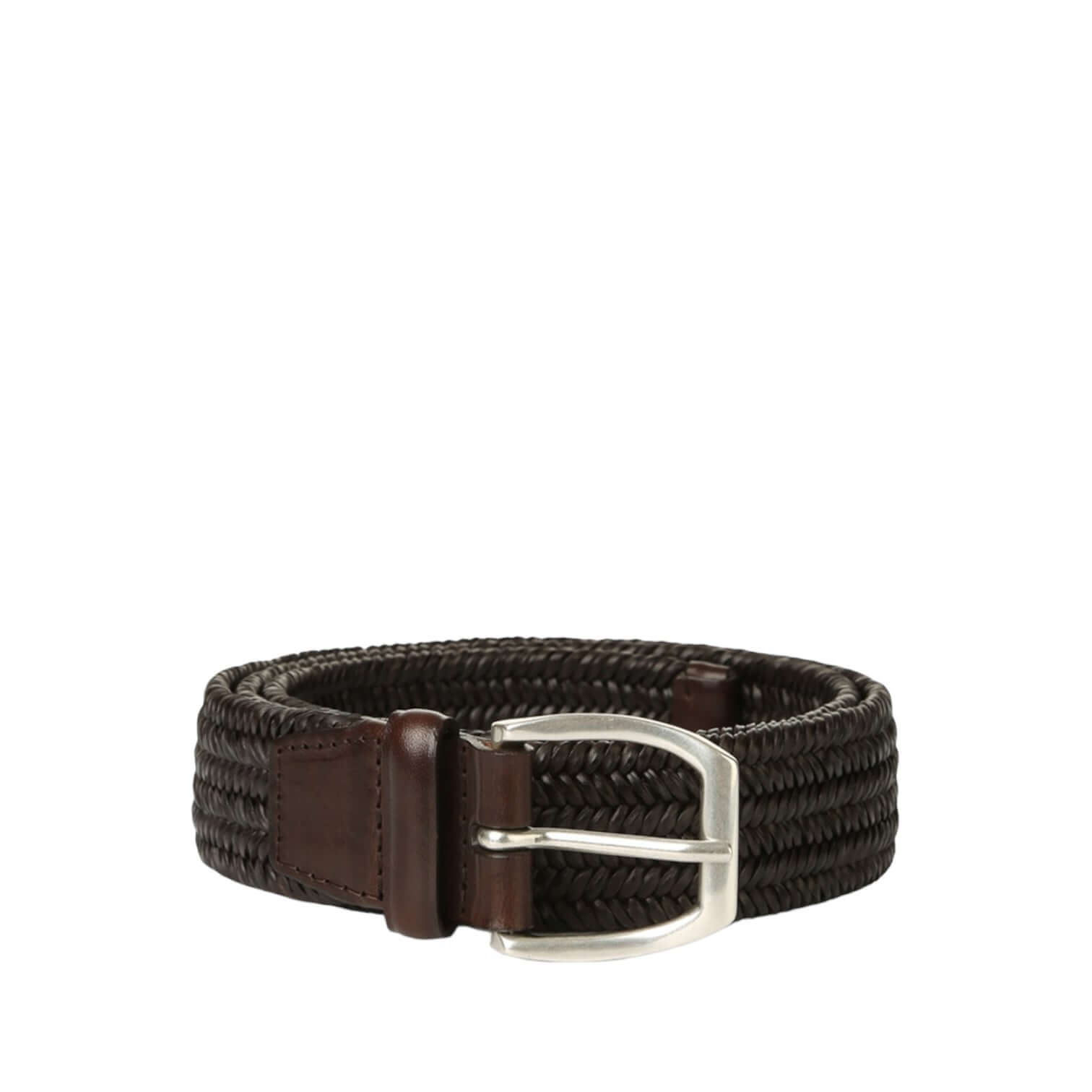 Cintura Intrecciata Wide in Pelle con fibbia trapezoidale in finitura argento, accessorio elegante per l'uomo moderno.