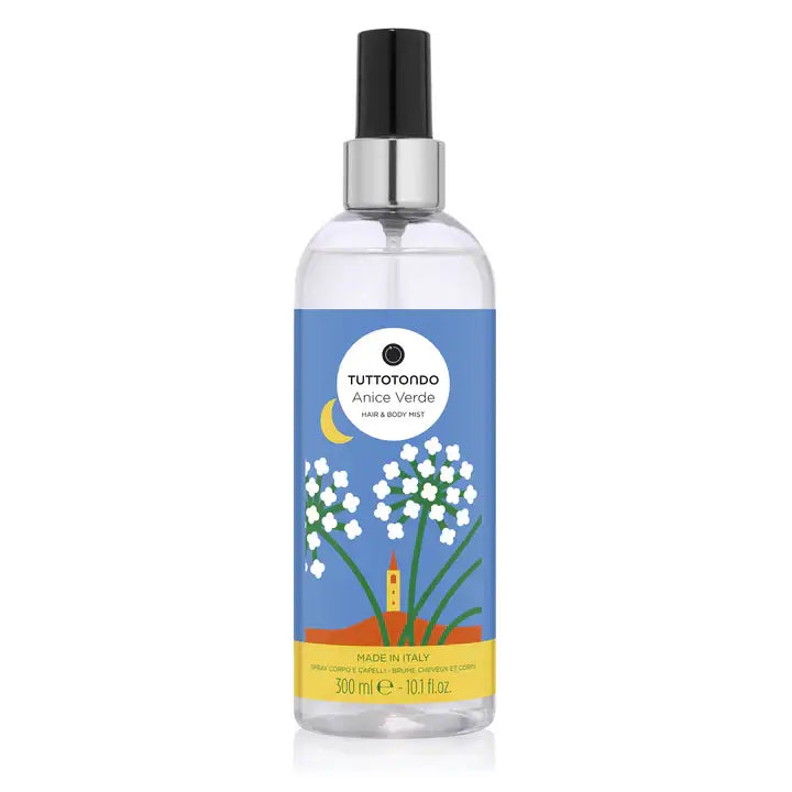 Anice Verde Acqua Profumata spray, 300ml, profumo per corpo e capelli, Made in Italy, senza alcool, idratante e rinfrescante.