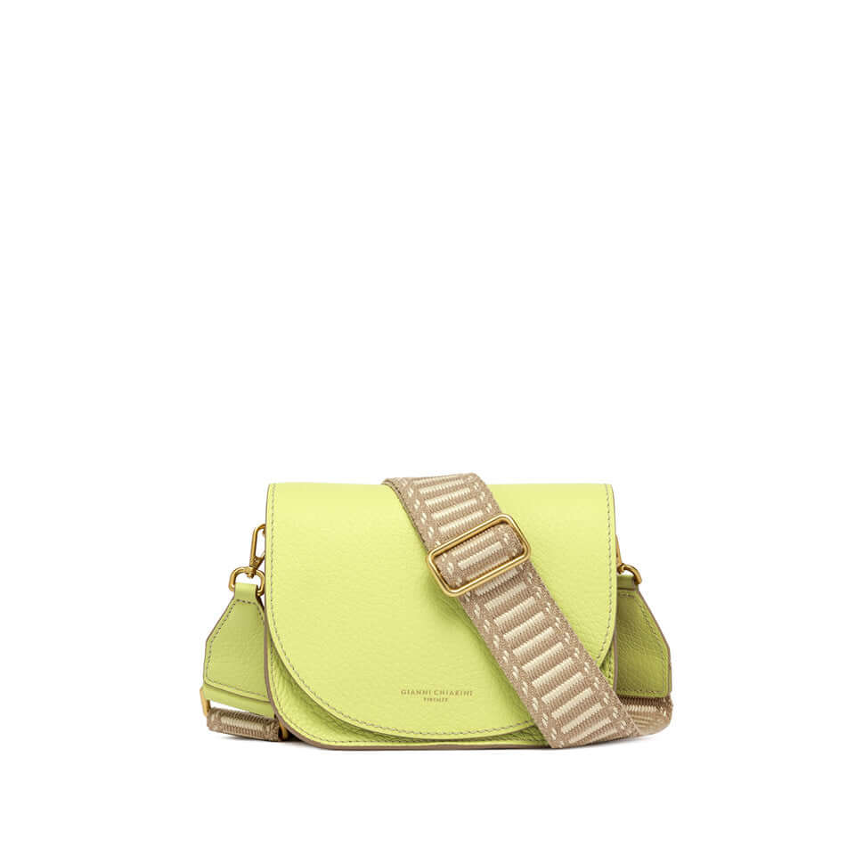 TARA handbag by Gianni Chiarini in soft green leather with a patterned strap, elegant design, 22x16x10 cm.