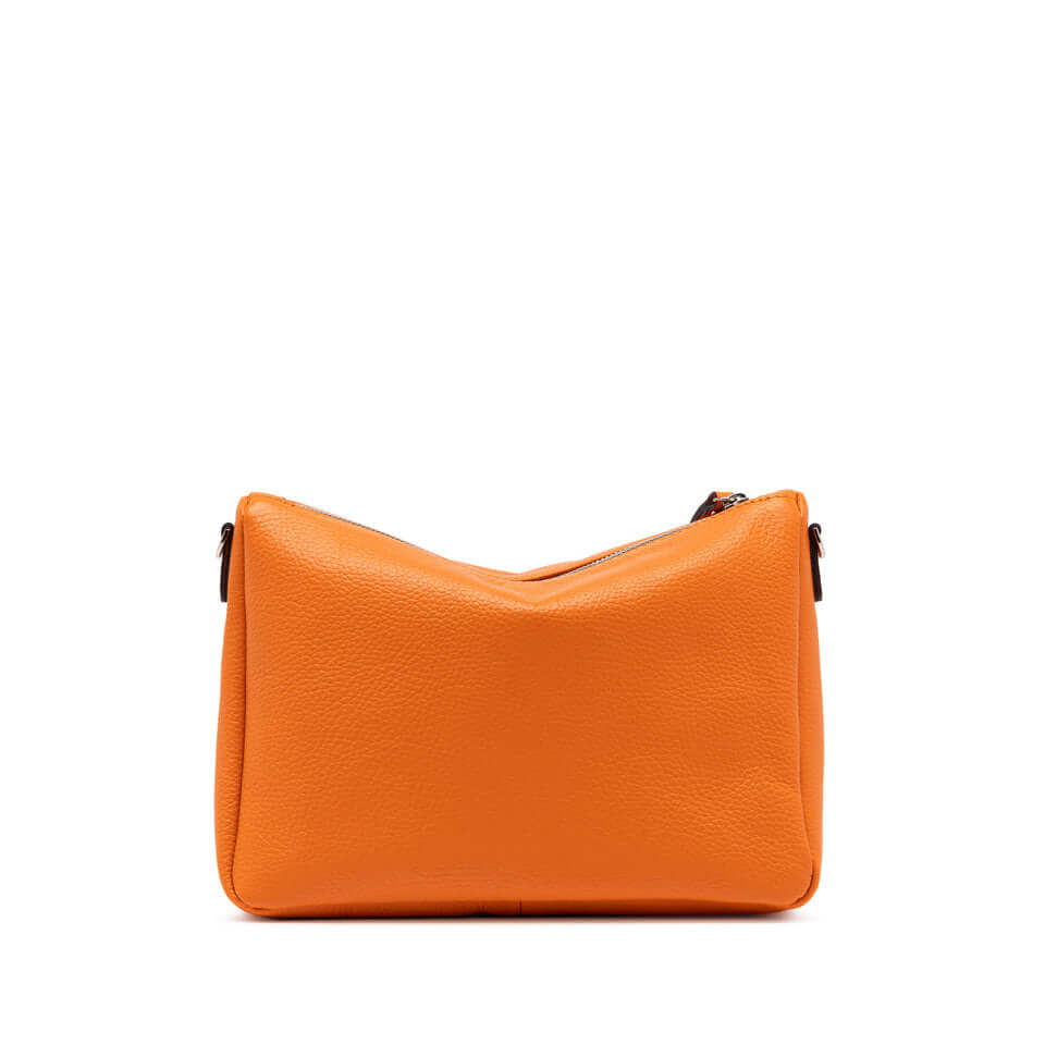 Nora Pouch by Gianni Chiarini, orange, textured leather handbag with zip closure, adjustable detachable strap.
