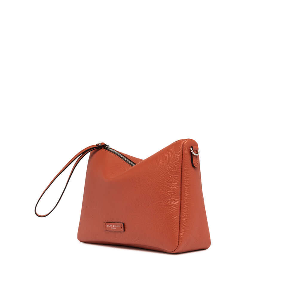 Nora Pouch by Gianni Chiarini in soft hammered leather with wrist strap and adjustable removable shoulder strap.