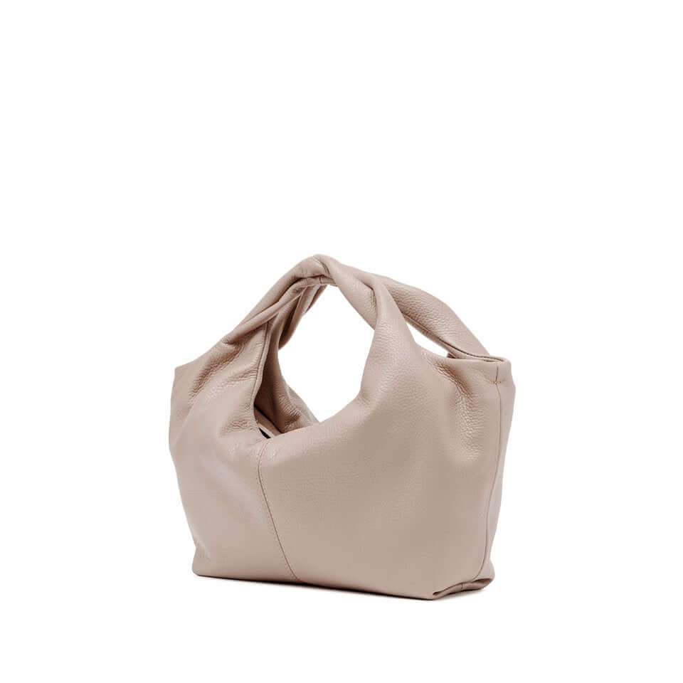 Agnese medium handbag with double handles in grana dollaro, featuring a structured design and zip closure.