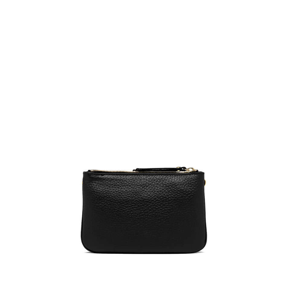 Borsa a tracolla Frida in pelle grana maxi, zip dorate, design contemporaneo, colore nero, dimensioni 24x16x5 cm.