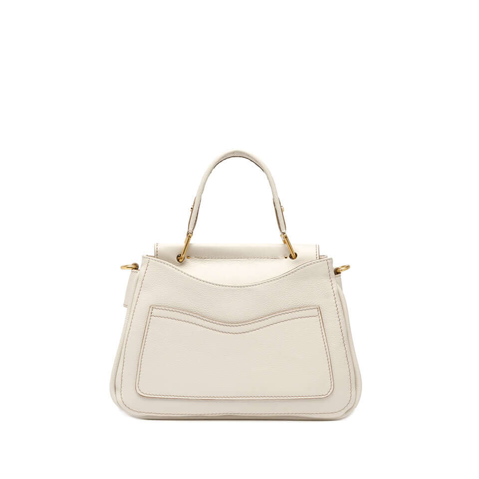 MAREA collection soft leather handbag with top handle, featuring a unique piping design in a creamy color.