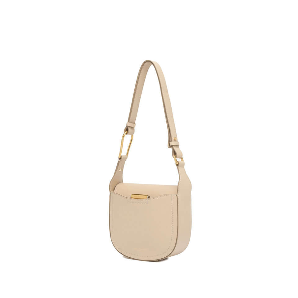 Sandy bag by Gianni Chiarini in smooth leather with gold accents, versatile for shoulder and crossbody wear.