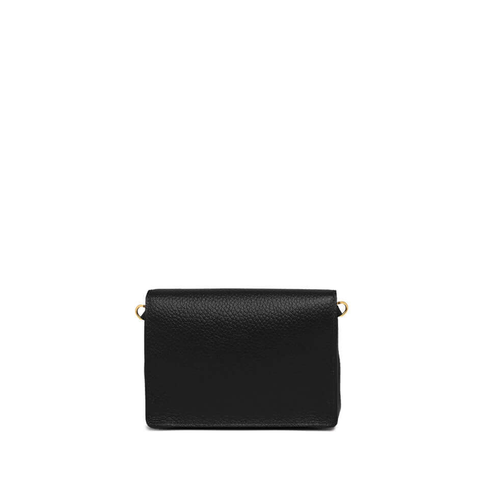 Corallo mini bag in black premium leather with a minimalist design and magnetic closure.