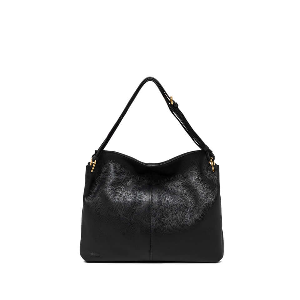 Leila borsa a spalla in pelle martellata nera con manico in tono e componenti metallici eleganti.