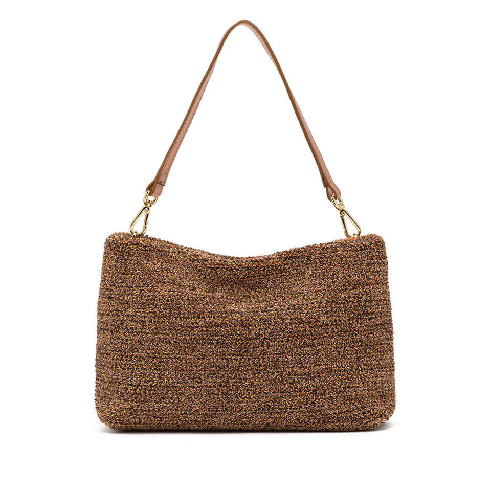 BRENDA pochette by Gianni Chiarini, woven sponge fabric, removable chain, adjustable strap, stylish crossbody bag.