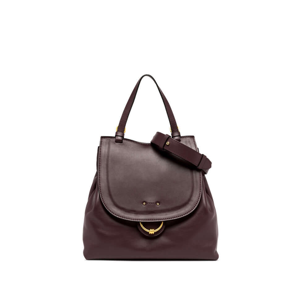 Marlene handbag by Gianni Chiarini, stylish brown leather, featuring a maxi flap and iconic ring knot.