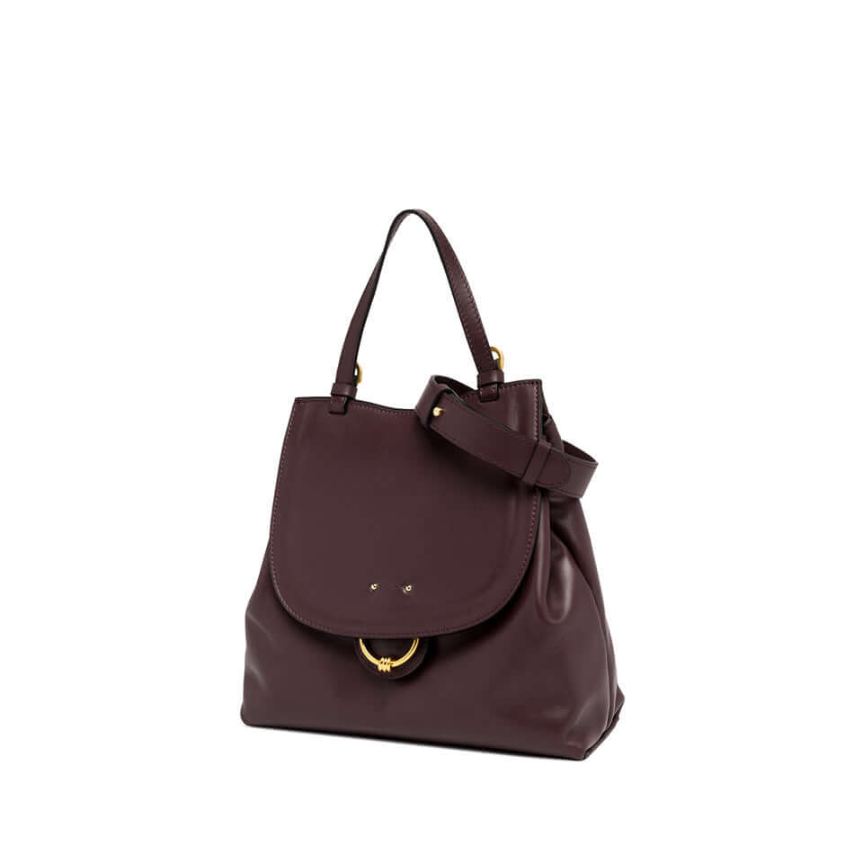 Marlene handbag by Gianni Chiarini in burgundy leather with a maxi flap and iconic knot detail.