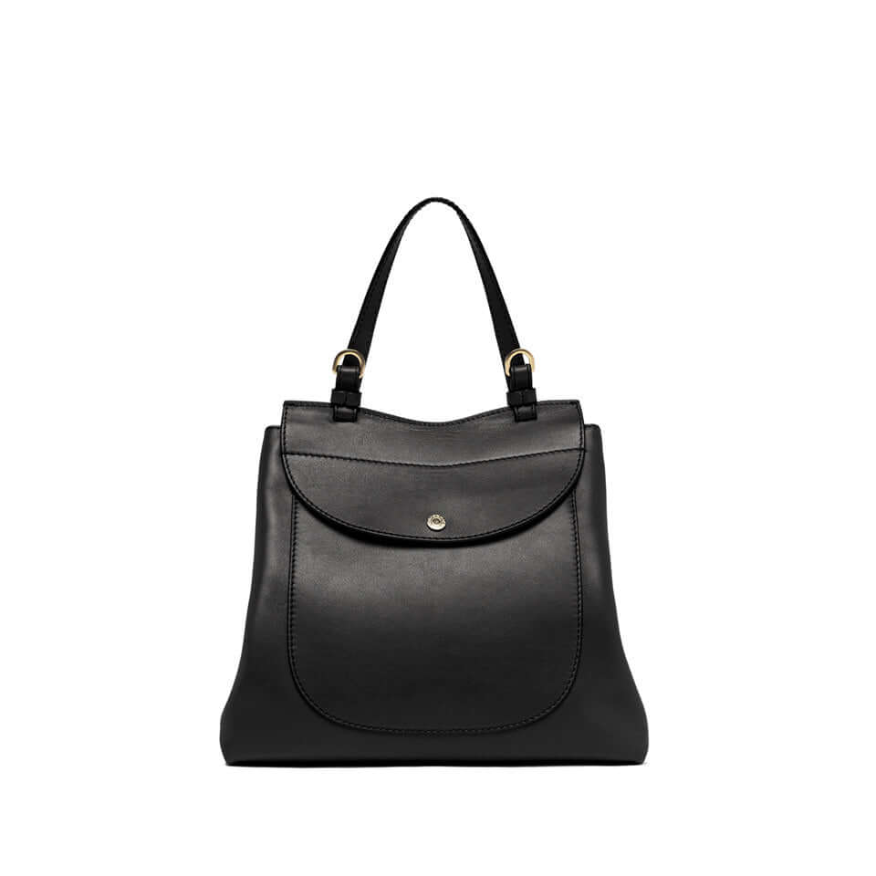 Black leather Marlene handbag by Gianni Chiarini, featuring a maxi flap and iconic ring knot.