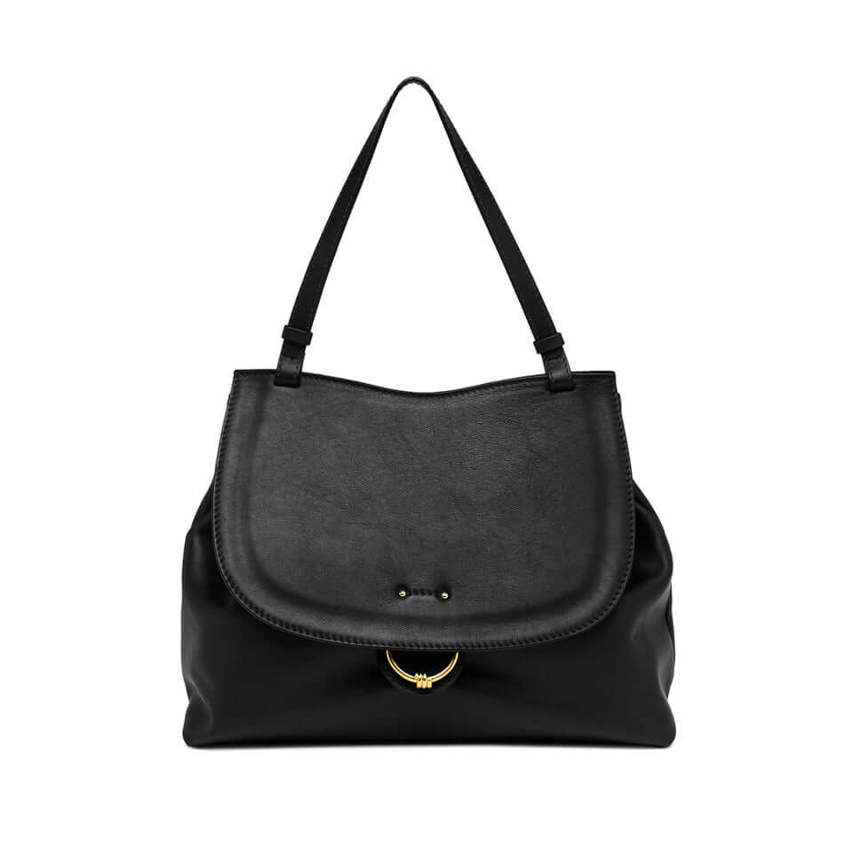 Marlene handbag by Gianni Chiarini, stylish black leather bag with maxi flap and iconic ring knot design.
