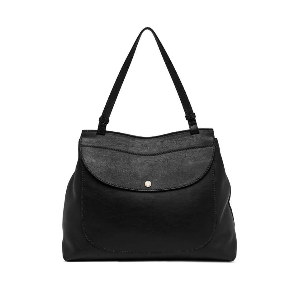 Marlene black leather handbag by Gianni Chiarini with a maxi flap and iconic knot detail.
