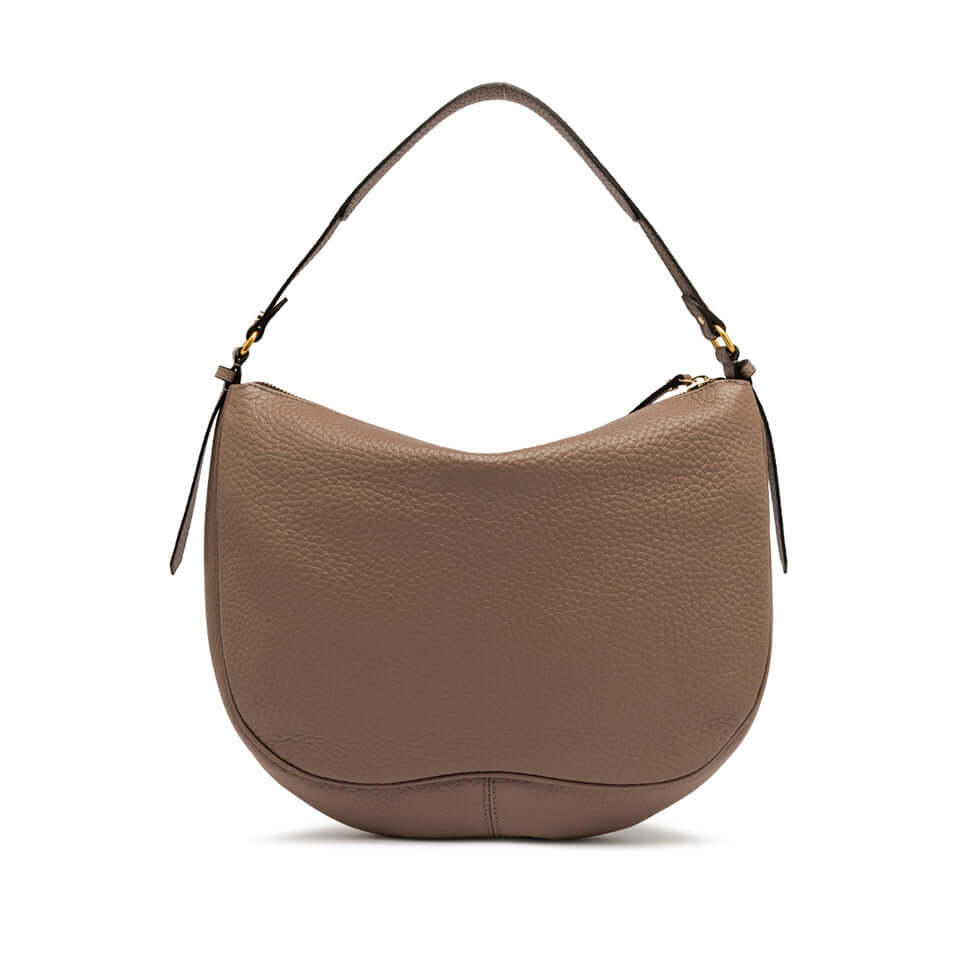 Borsa Chiara in pelle grana maxi, vintage, con manico e chiusura a cerniera, colore marrone.