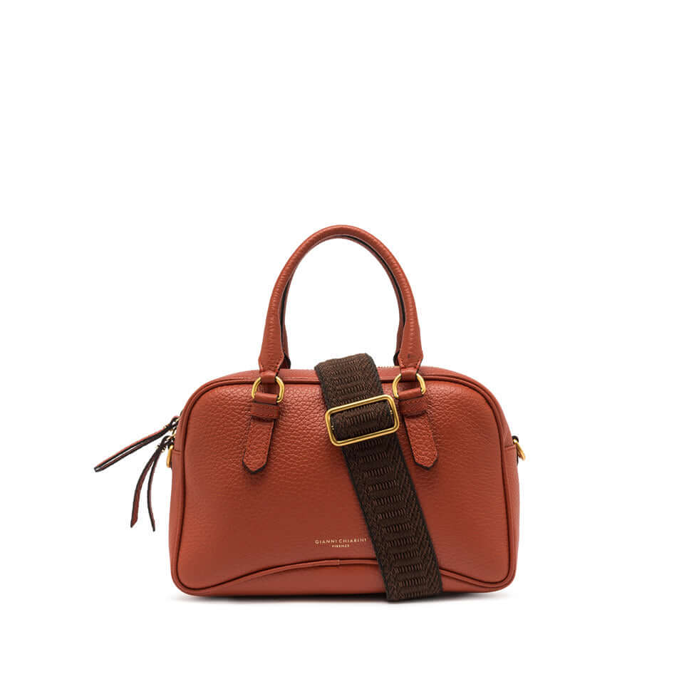 CHIARA vintage-inspired maxi grain leather bag with removable fabric cross-body strap, 31x21x13 cm.