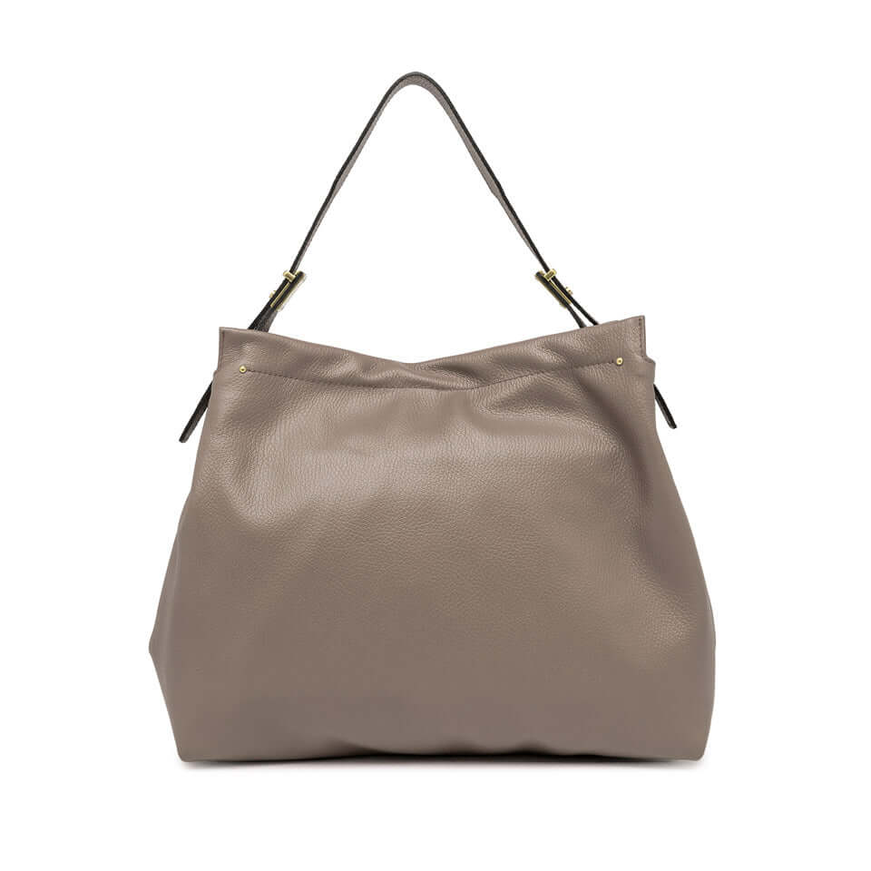 Matilde shoulder bag made of soft hammered leather, featuring a zip closure and gold-tone finishes.