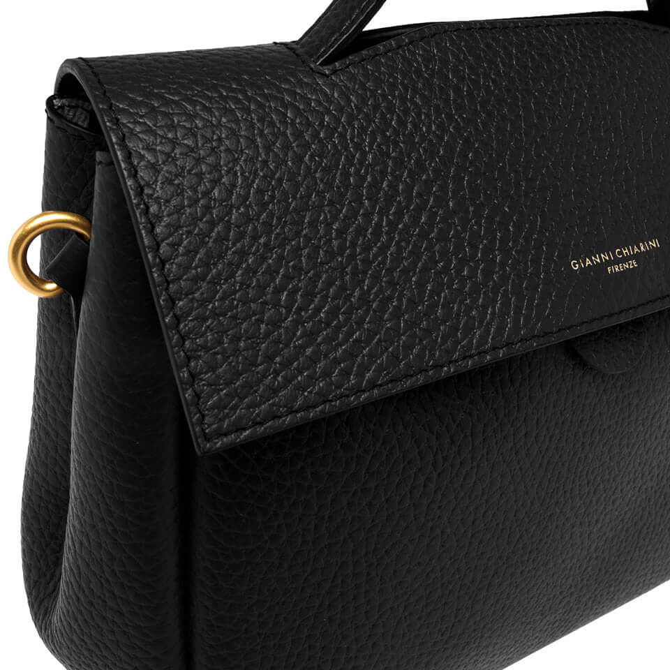 Black leather Clio handbag by Gianni Chiarini with textured finish and gold logo detail.