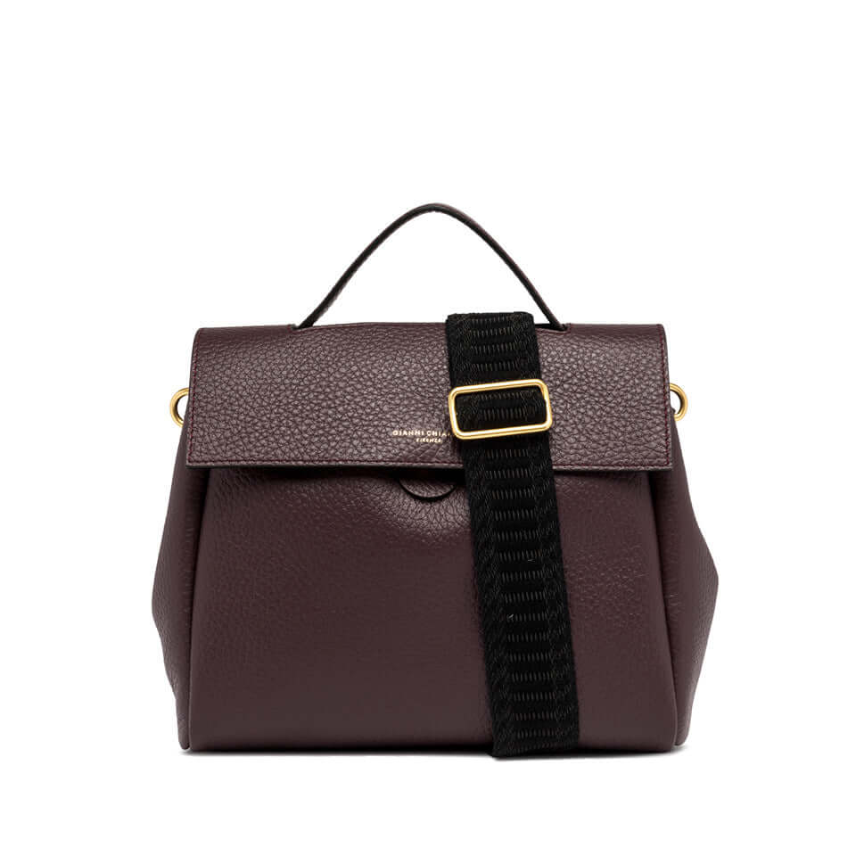 Clio handbag by Gianni Chiarini in dark brown leather with adjustable strap and top handle.