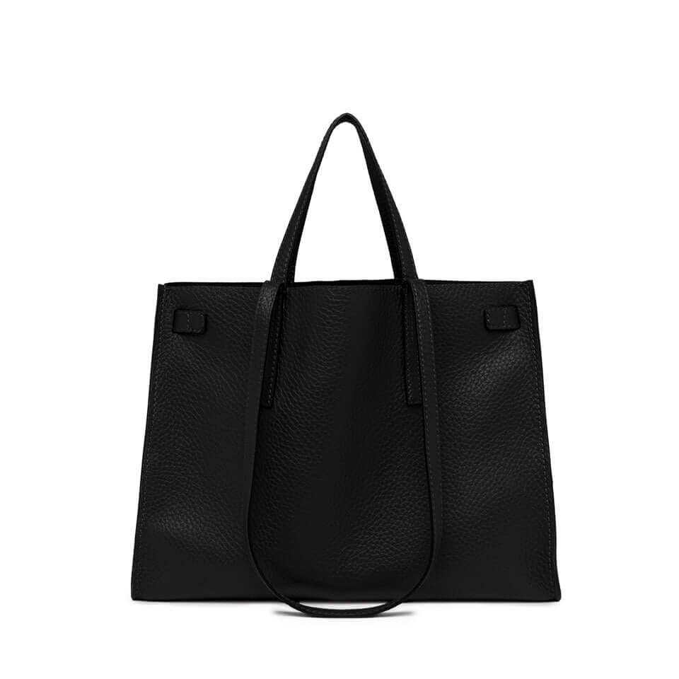 Altea black leather tote bag with two handles and spacious interior, perfect for daily use.