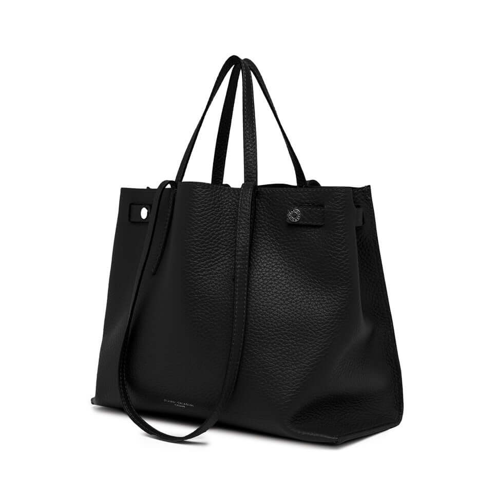 Altea black leather handbag with two handles and removable shoulder strap, practical and stylish design.