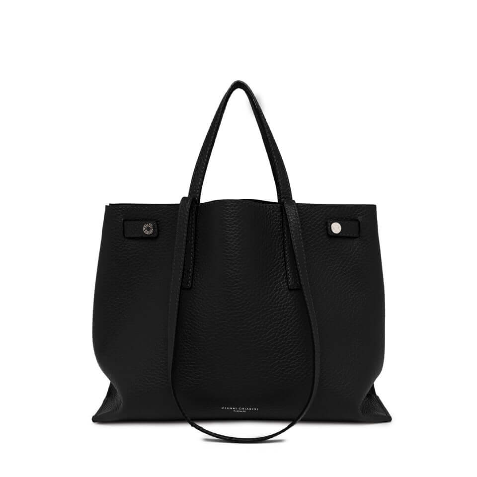 Altea black leather tote bag with dual handles and removable inner pocket, perfect for daily use.