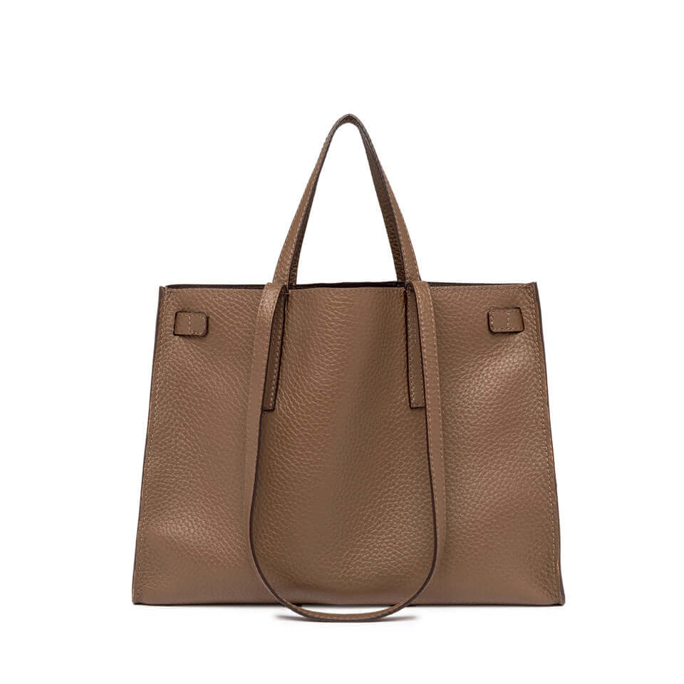 Altea timeless design handbag in maxi grain leather, featuring dual handles and removable inner pocket. Dimensions 37x29x14 cm.