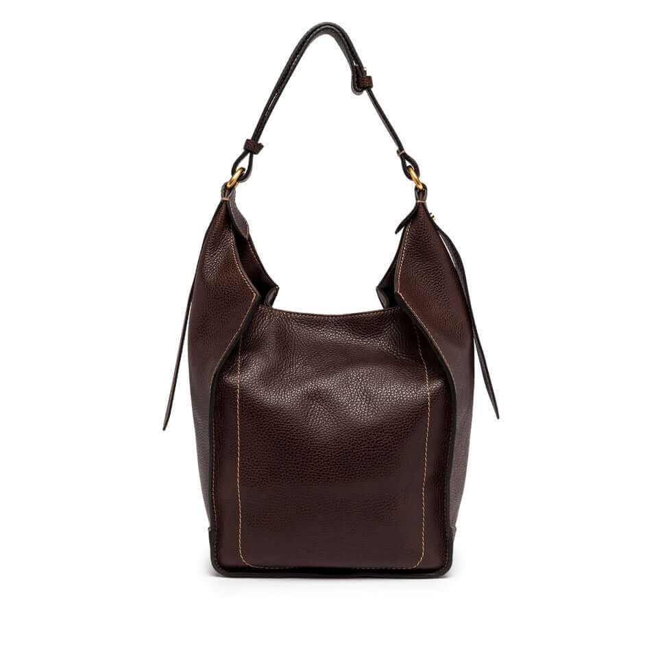 OLLY leather handbag by Gianni Chiarini, featuring a sporty design in dark brown with contrast stitching.