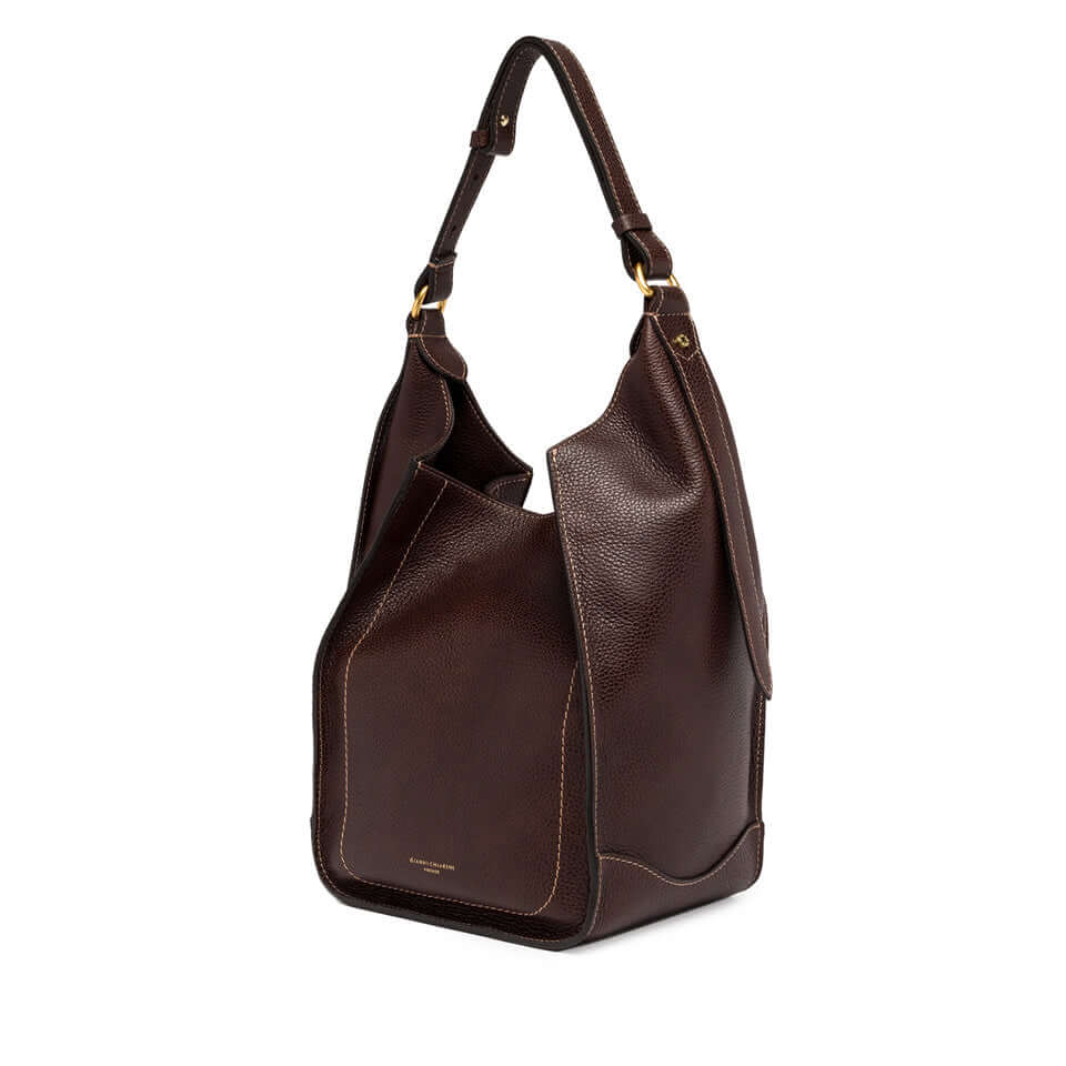OLLY by Gianni Chiarini, sporty brown leather bag with contrast stitching, ideal for shoulder wear.