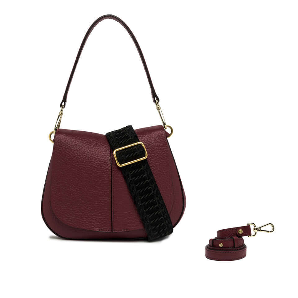 Helena Round bag by Gianni Chiarini in burgundy with removable straps, showcasing structured design and chic appeal.