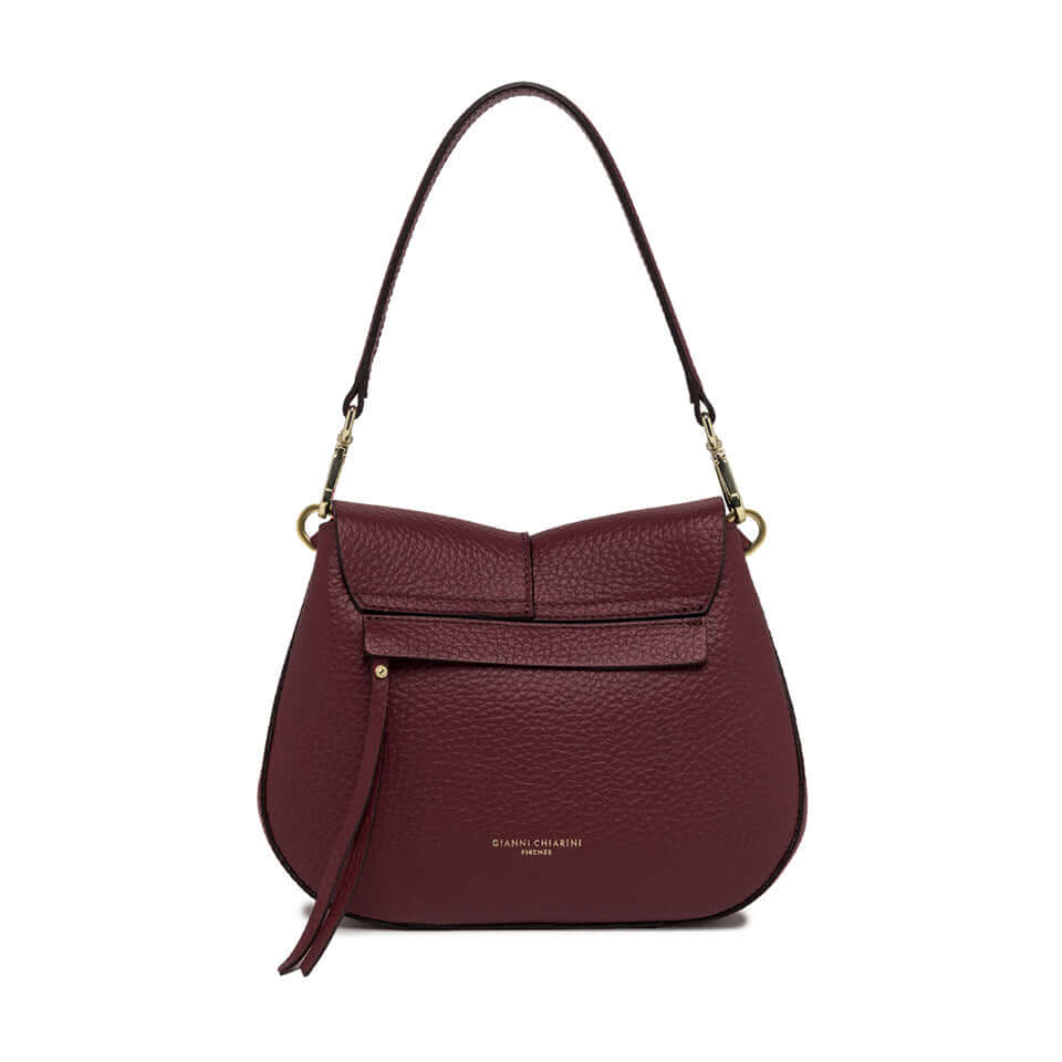 Gianni Chiarini Helena Round handbag in burgundy leather with structured design and removable straps.