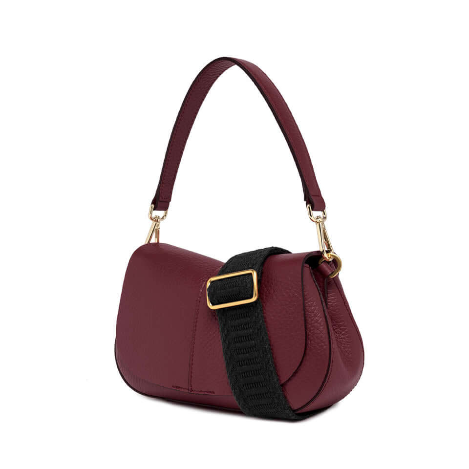 Helena Round bag by Gianni Chiarini, structured design in burgundy leather with adjustable straps.