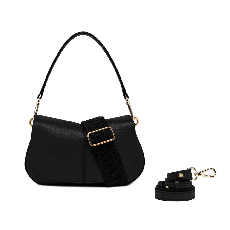 Black Helena Round handbag by Gianni Chiarini with adjustable straps and a sleek design.