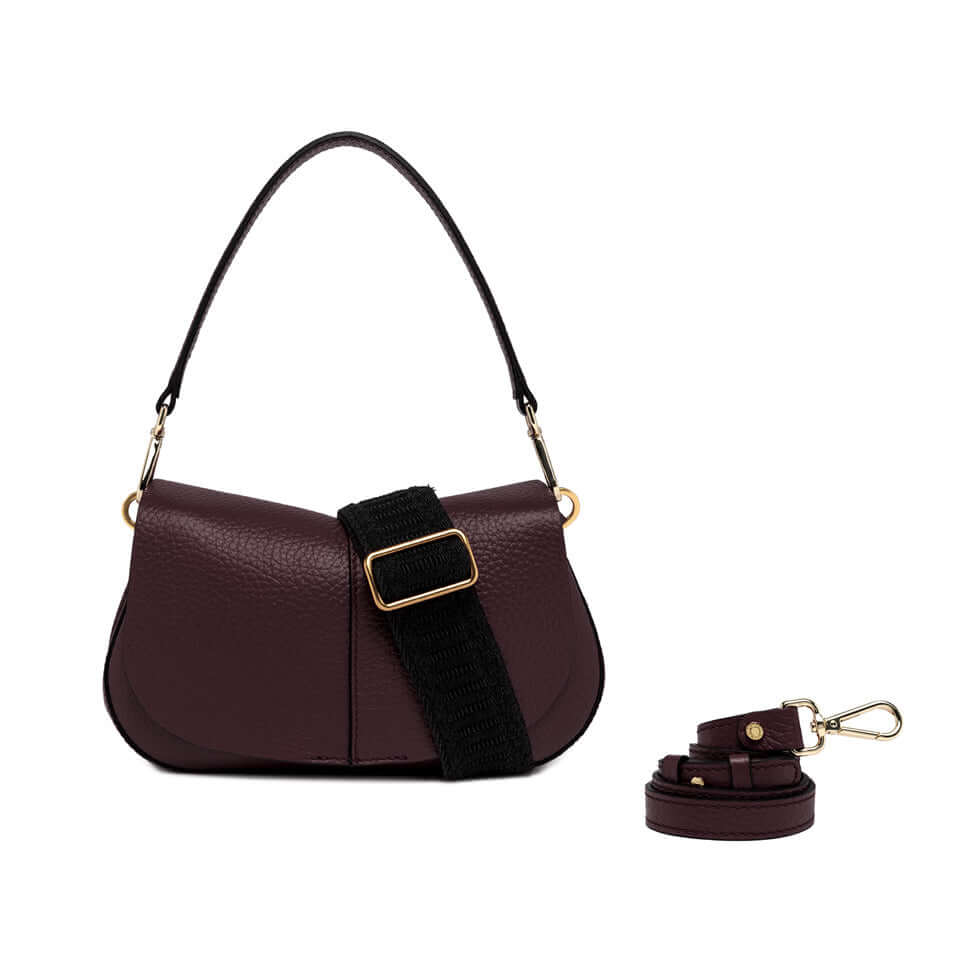 Gianni Chiarini Helena Round bag in burgundy leather with adjustable straps, stylish and contemporary design.