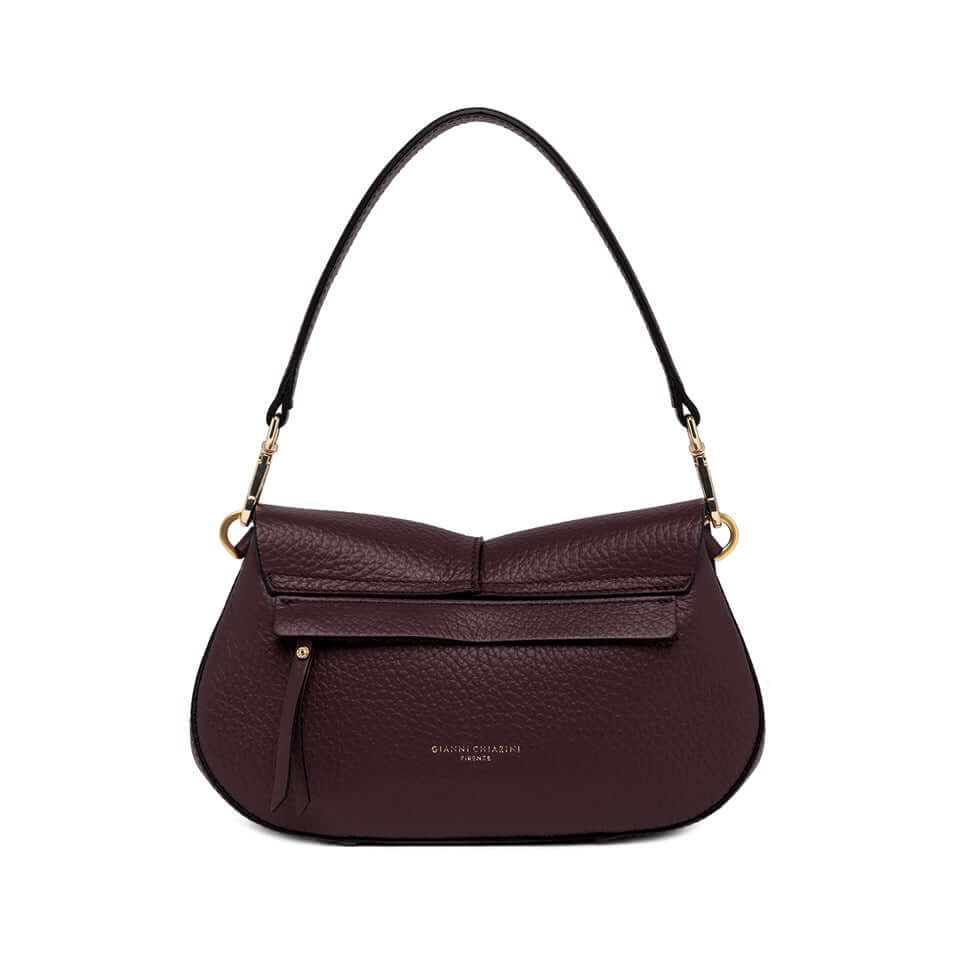 Helena Round Gianni Chiarini bag in dark burgundy leather, featuring a structured design and removable straps.
