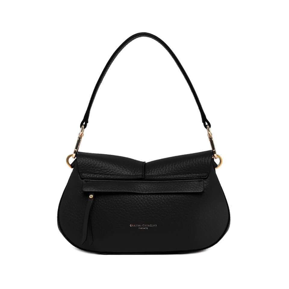 Gianni Chiarini Helena Round bag in black leather, featuring a structured design and removable straps.