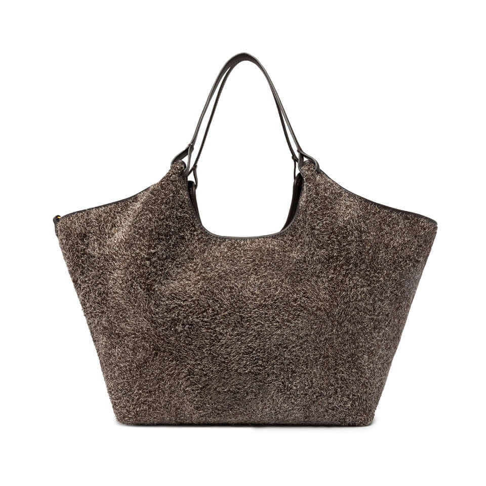 Dua bag in suede with stylish design, featuring black handles and spacious interior, perfect for enhancing any outfit.