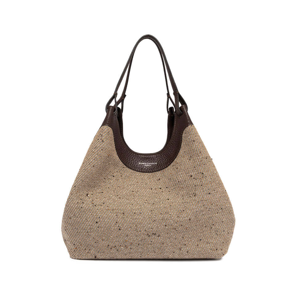 DUA woven wool handbag with leather accents, spacious design, perfect for elevating any outfit.