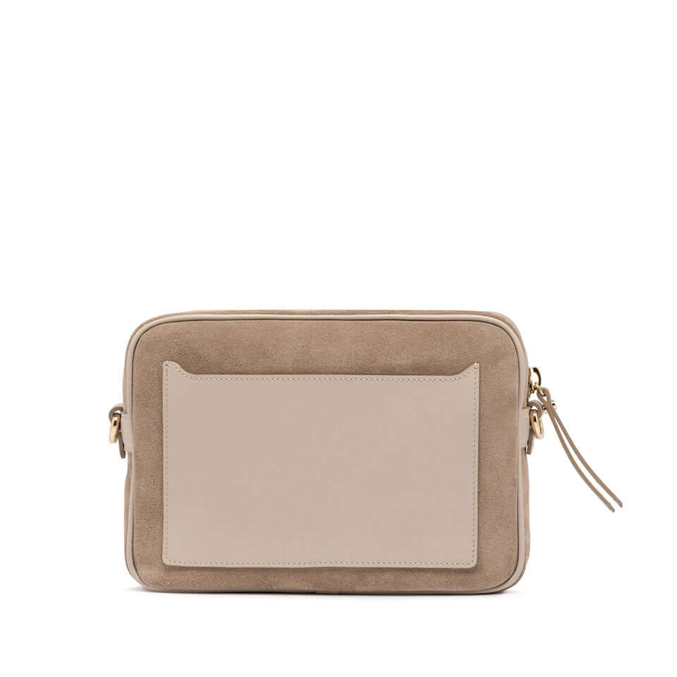 Nina by Gianni Chiarini Firenze, square beige leather shoulder bag with zip closure and front pocket.
