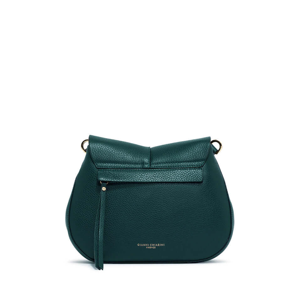 Gianni Chiarini Helena Round bag in textured green leather with structured design and removable straps.