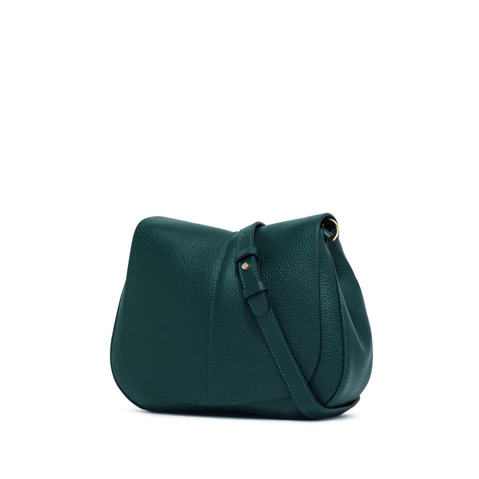 Helena Round bag by Gianni Chiarini in green textured leather with adjustable strap and chic design.