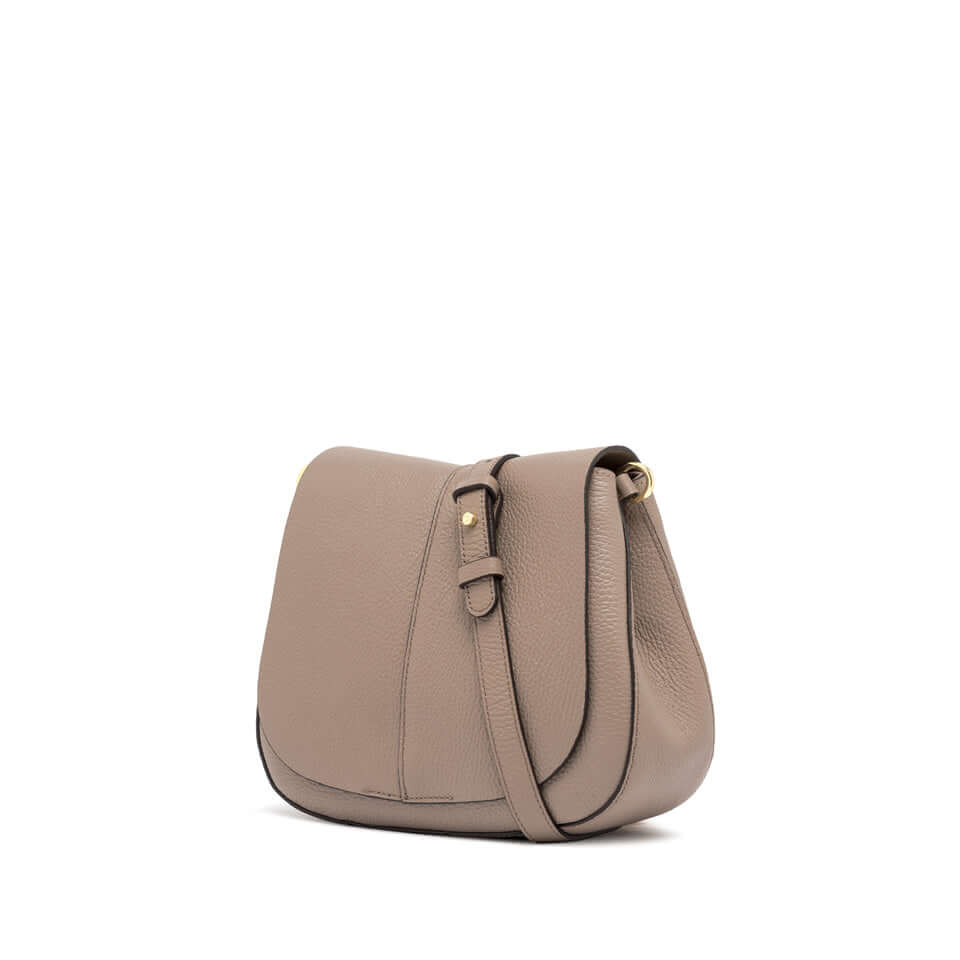 Helena Round handbag by Gianni Chiarini, structured design in hammered leather, featuring adjustable straps.