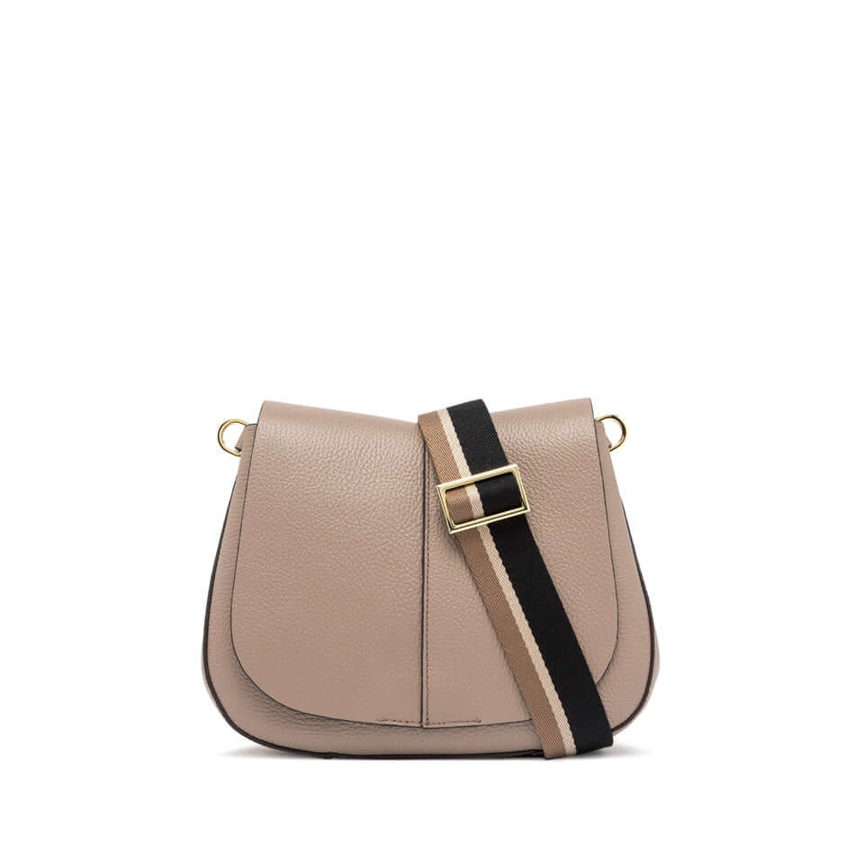 Gianni Chiarini Helena Round bag in textured leather with adjustable straps, featuring a chic and contemporary design.