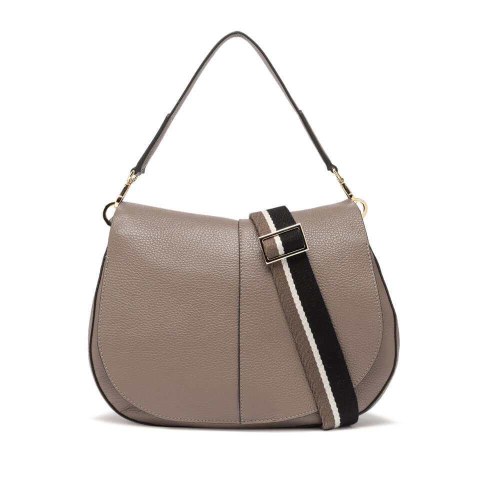 Iconic Helena Round bag by Gianni Chiarini in textured leather with adjustable strap and two-tone detail.