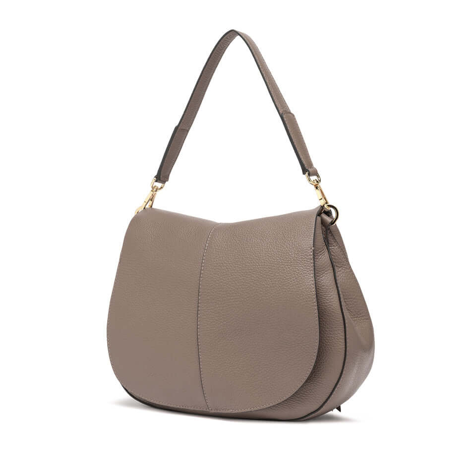 Helena Round bag by Gianni Chiarini in textured leather with removable handle and adjustable shoulder strap.