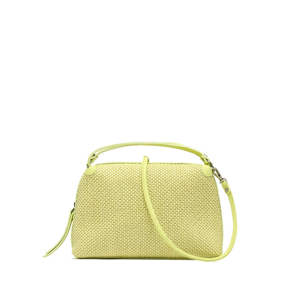 Alifa handbag by Gianni Chiarini in woven straw with double handles and removable leather strap, yellow color.