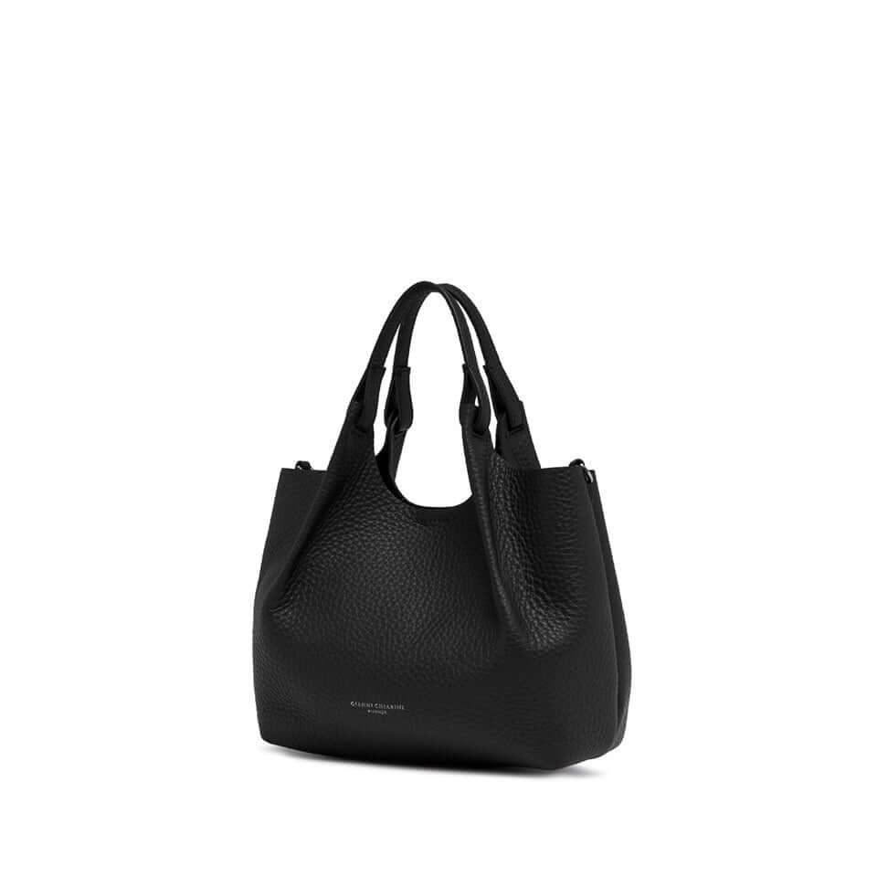 Elegant black leather bag by DUA with double grained texture and practical handles.